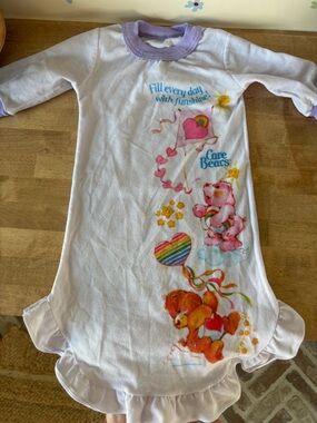 Vintage Care Bears White & Purple Ruffle Baby Pajamas